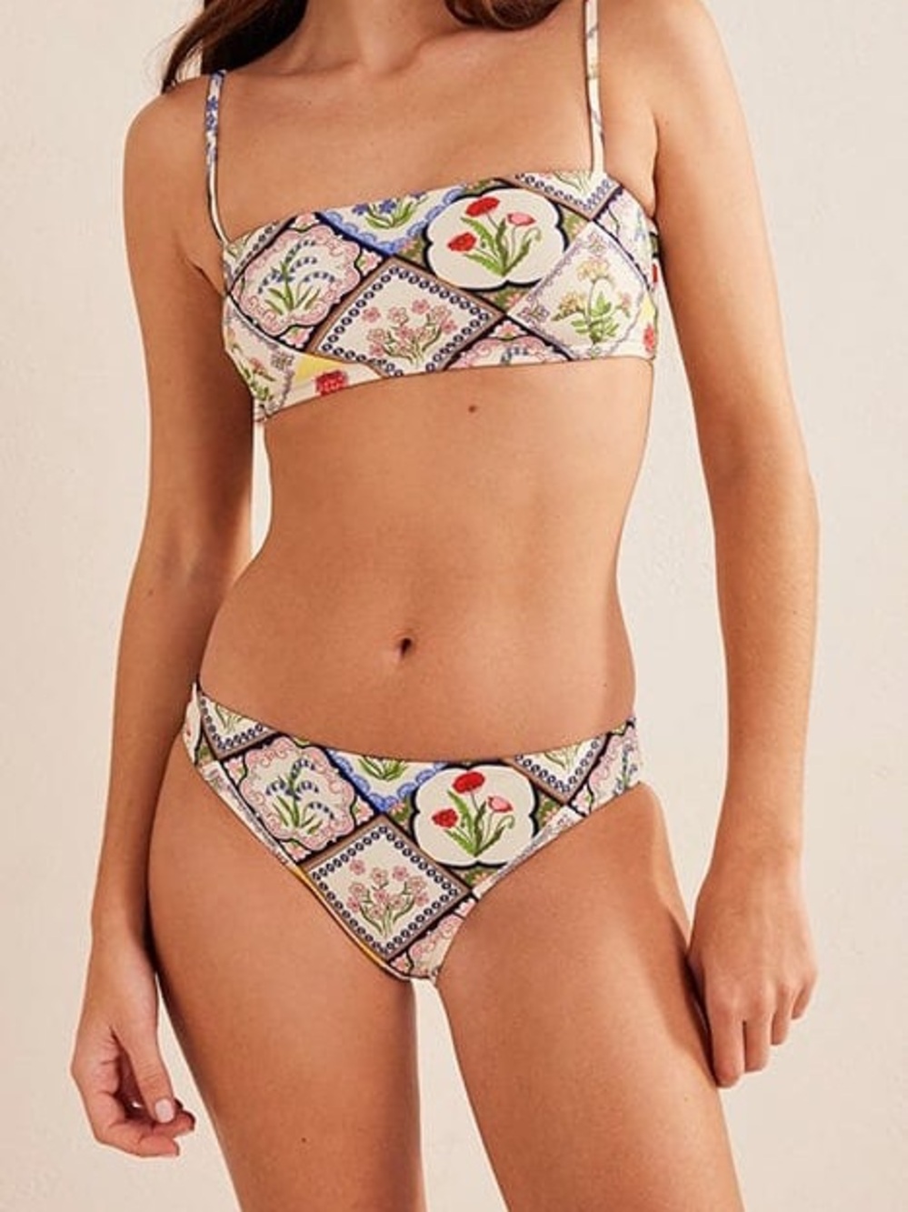 NWT/NWOT Boden Floral Tile Print Bikini Top + Bottom